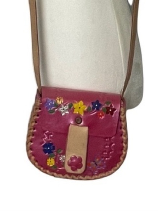 Mexico Handbags - Tooled Pink Leather Mini Cross Body Bag